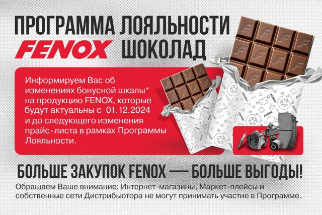 Изменения в бонусной шкале программы лояльности «FENOX Шоколад»